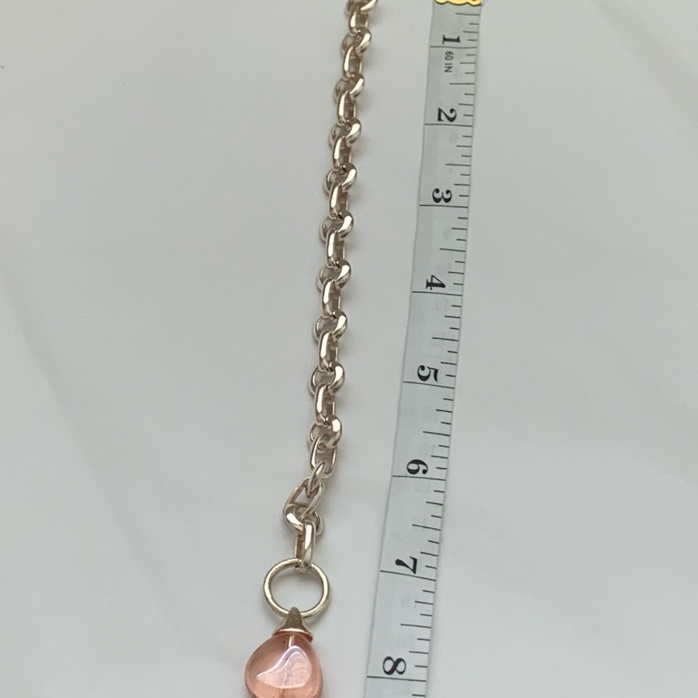 VTG Anne Klein silver circle link bracelet signed AKII pink teardrop charm 80’s - Picture 7 of 9